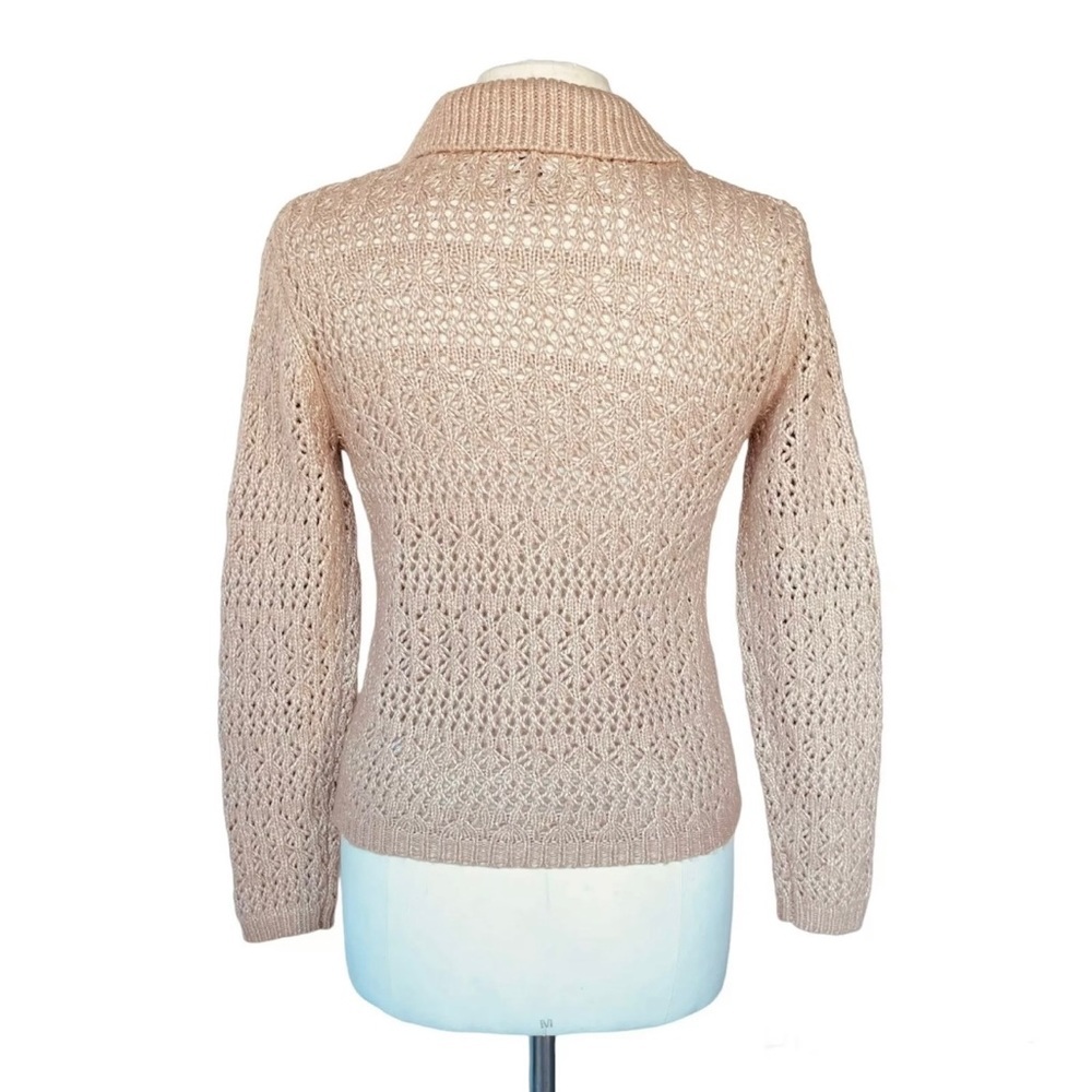 Joie Cardigan Sweater Brown Long Sleeve Collar Open Knit Crochet Women’s Size S - Picture 5 of 5